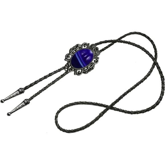 Bolo Tie Natural Colors Stone Blue Turquoise Stone 2 - Picture 2 of 6